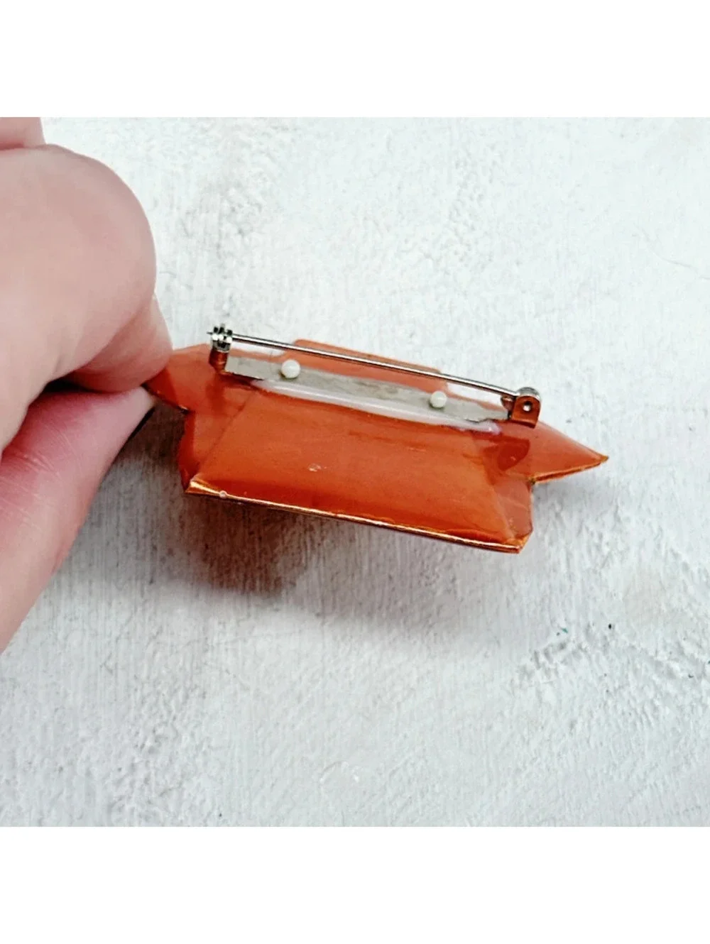 368u. Orange Resin Origami Brooch